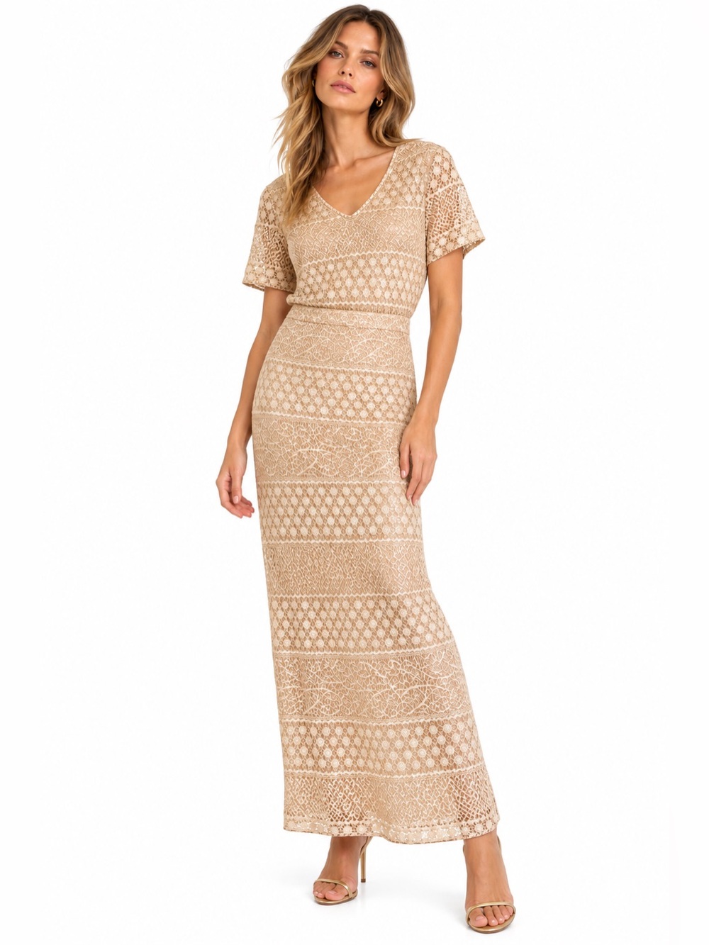 Vintage Algo Champagne Sparkle Crochet Lace 2 Piece Skirt Set – Size 8 EUC